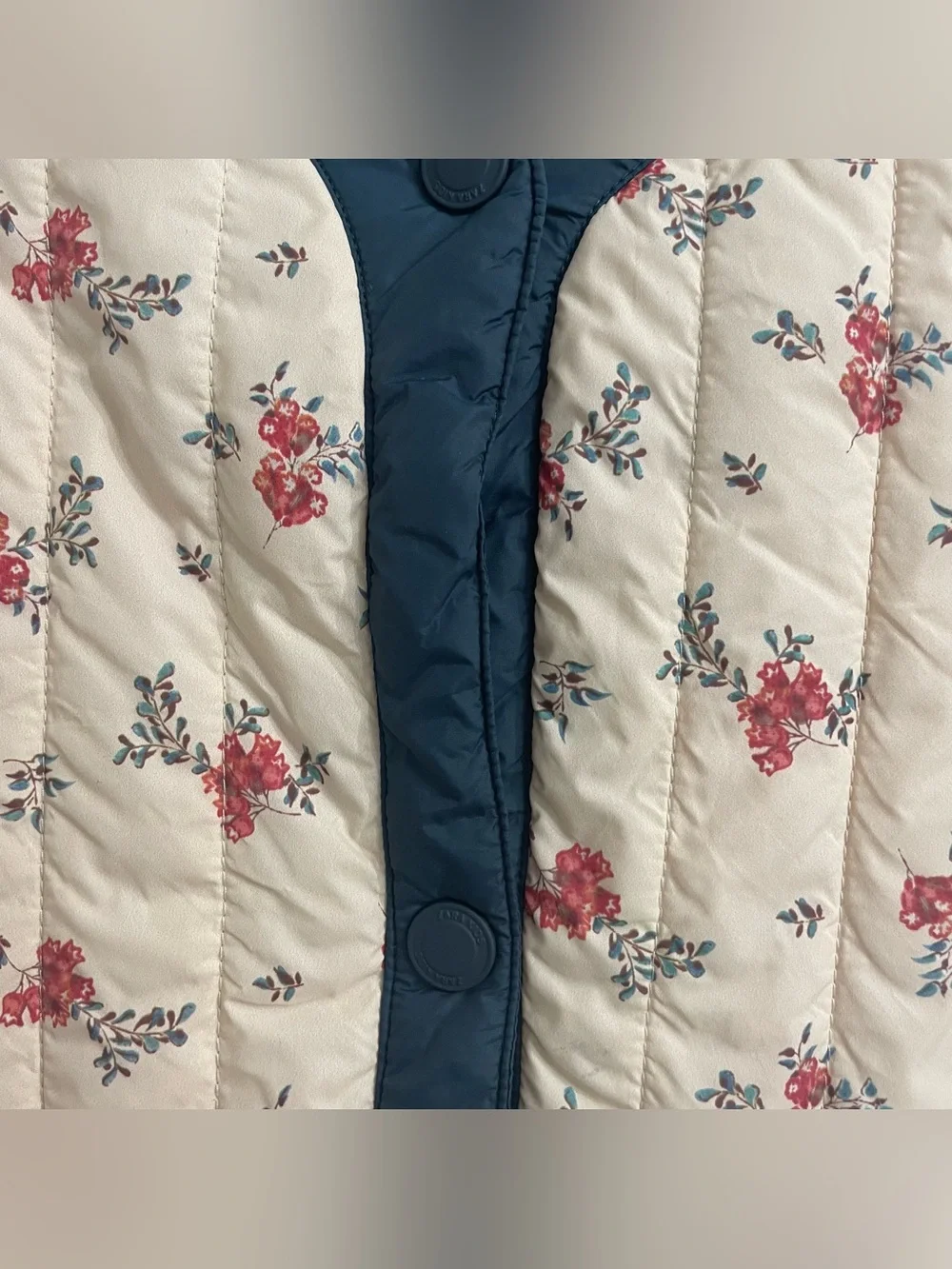 Zara Cream Floral Quilted Vest with Blue Trim